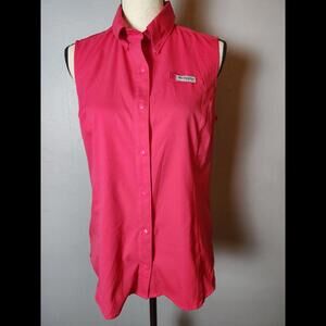 Columbia PFG Womens Medium Button Up Shirt Sleeveless Pink  Fishing Vented